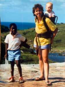 Hiking with two of her happy brood